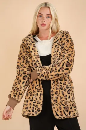 VERY J Fuzzy Leopard Long Sleeve Hooded Jacket VERY J Fuzzy Leopard Long Sleeve Hooded Jacket