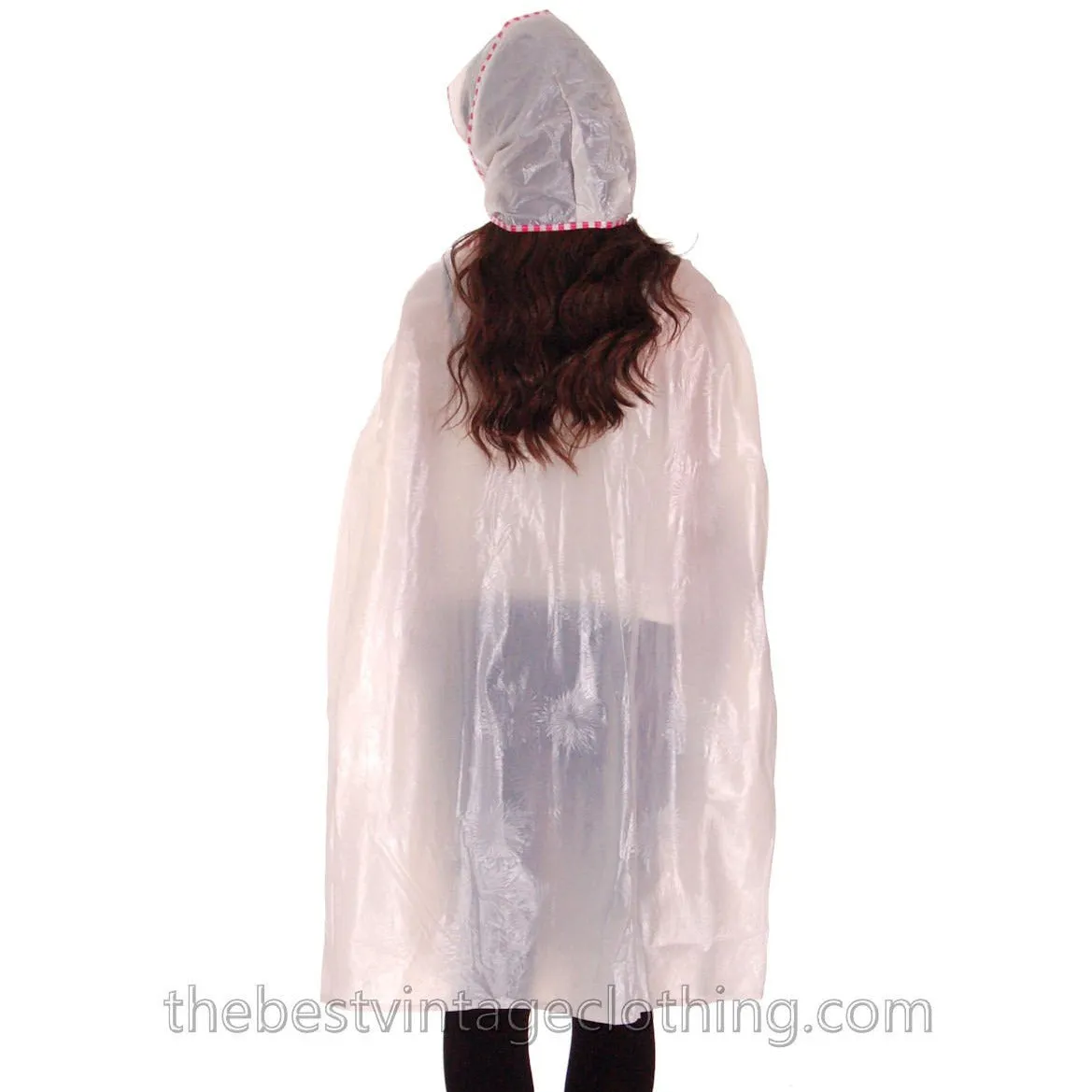 VIntage 1950s Vinyl Raincoat See-Through Sheer Pink Striped Accents w Matching Hat
