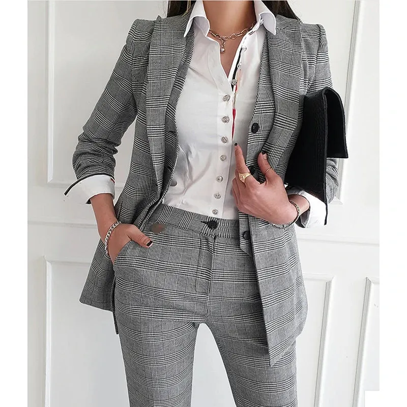 Vintage Korean Style Office Fashion with a 3-Piece Women's Blazer Suit for Chic Business Elegance