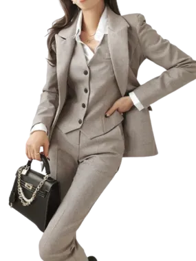 Vintage Korean Style Office Fashion with a 3-Piece Women's Blazer Suit for Chic Business Elegance