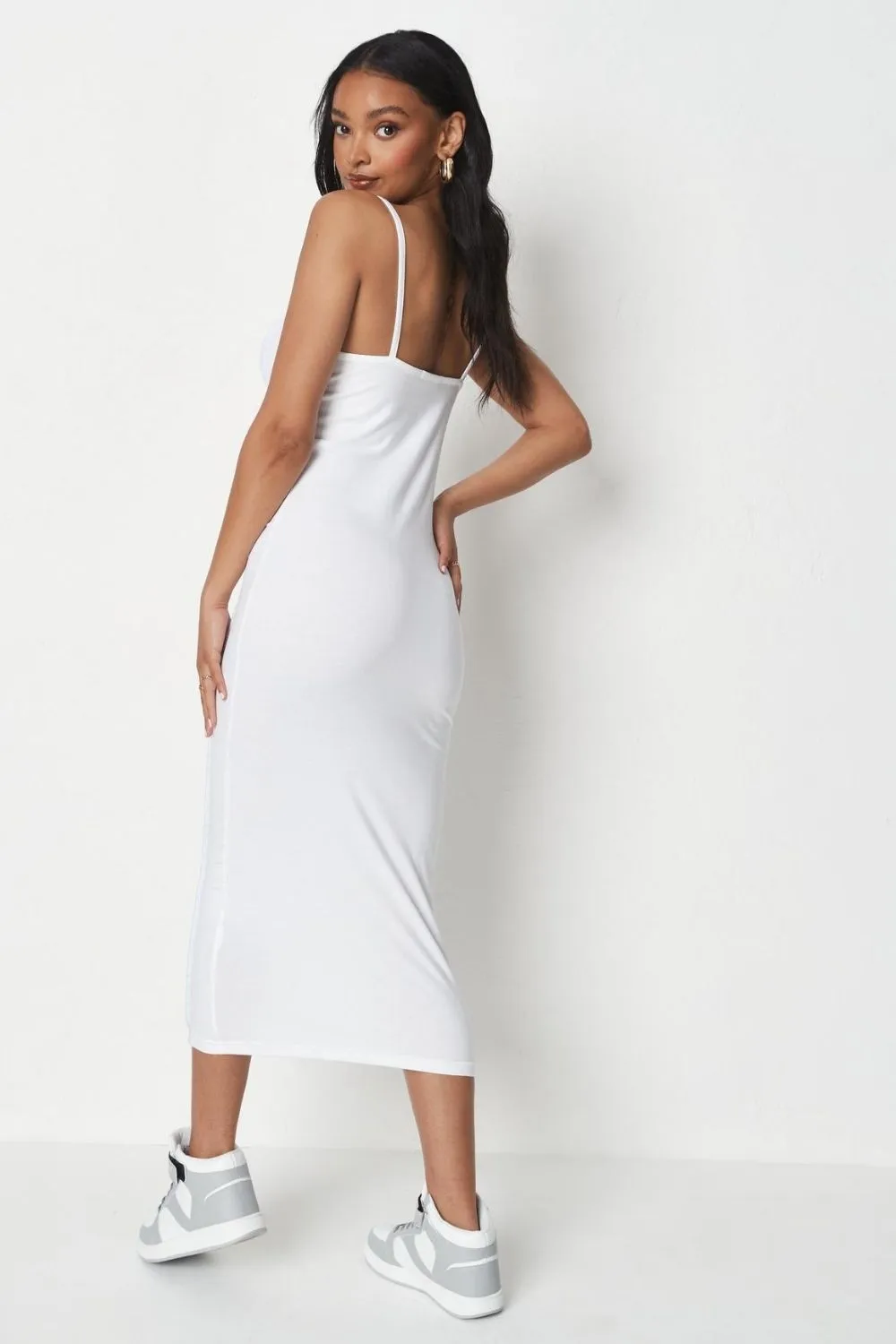 white jersey strappy midaxi dress