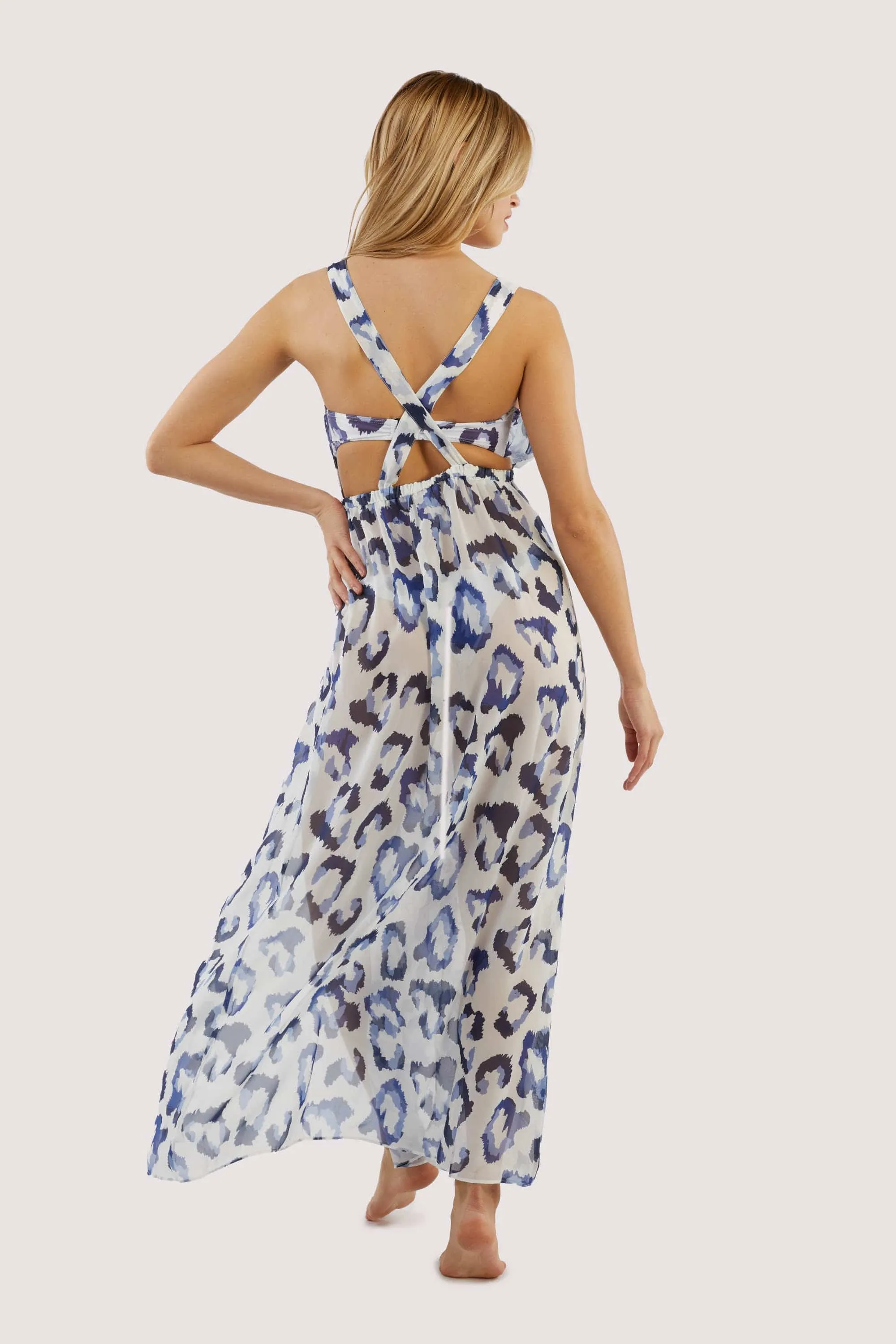 Wolf & Whistle Blue Leopard Beach Dress