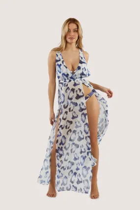 Wolf & Whistle Blue Leopard Beach Dress