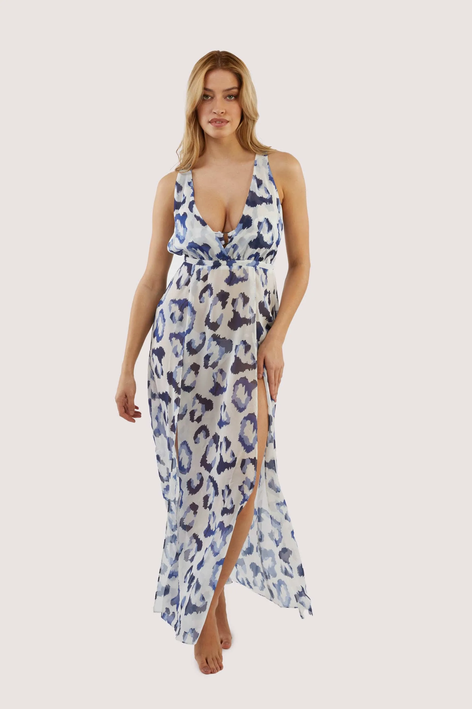 Wolf & Whistle Blue Leopard Beach Dress