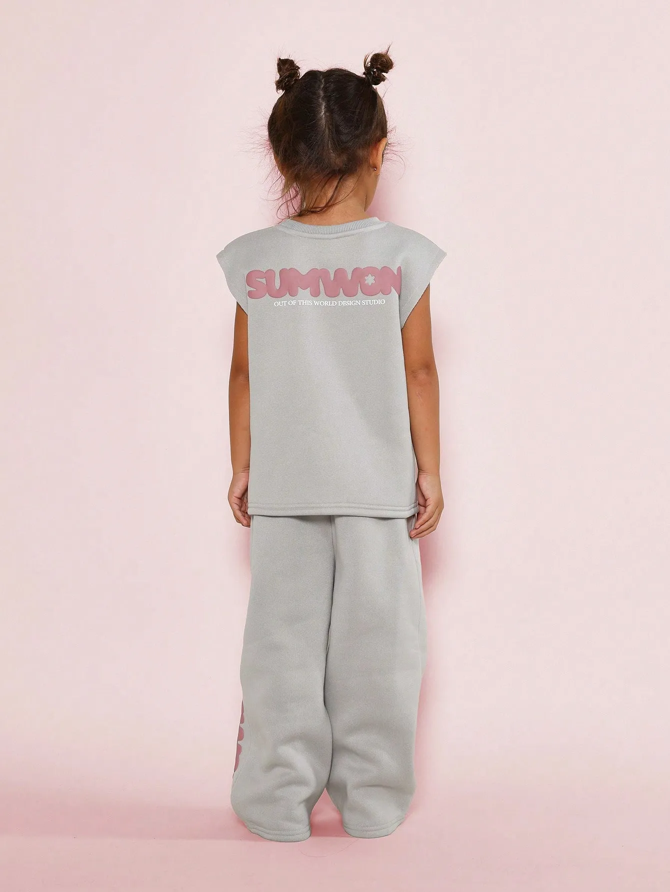 Young Girls Soft & Comfy 2 Piece Tank & Wide Leg Jogger Set With Puff Print Graphic