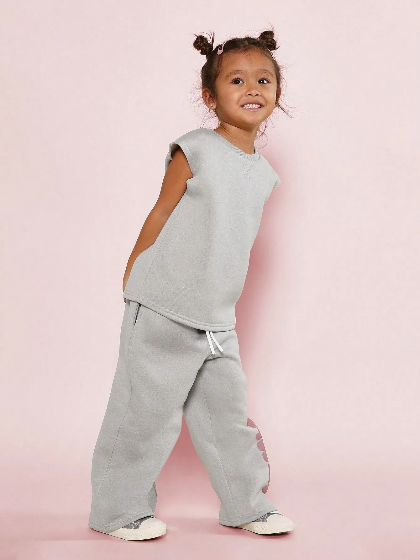 Young Girls Soft & Comfy 2 Piece Tank & Wide Leg Jogger Set With Puff Print Graphic